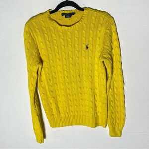 Vintage 90s Ralph Lauren Yellow Cotton Cable Knit Crew Neck Sweater XL